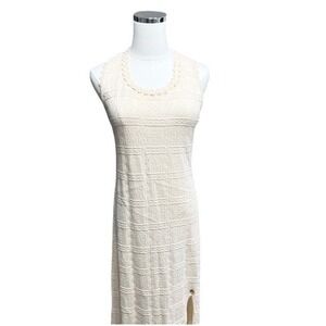 Knit Maxi Dress Womens Small Cream Sleeveless Crochet Trim Cristina Colors